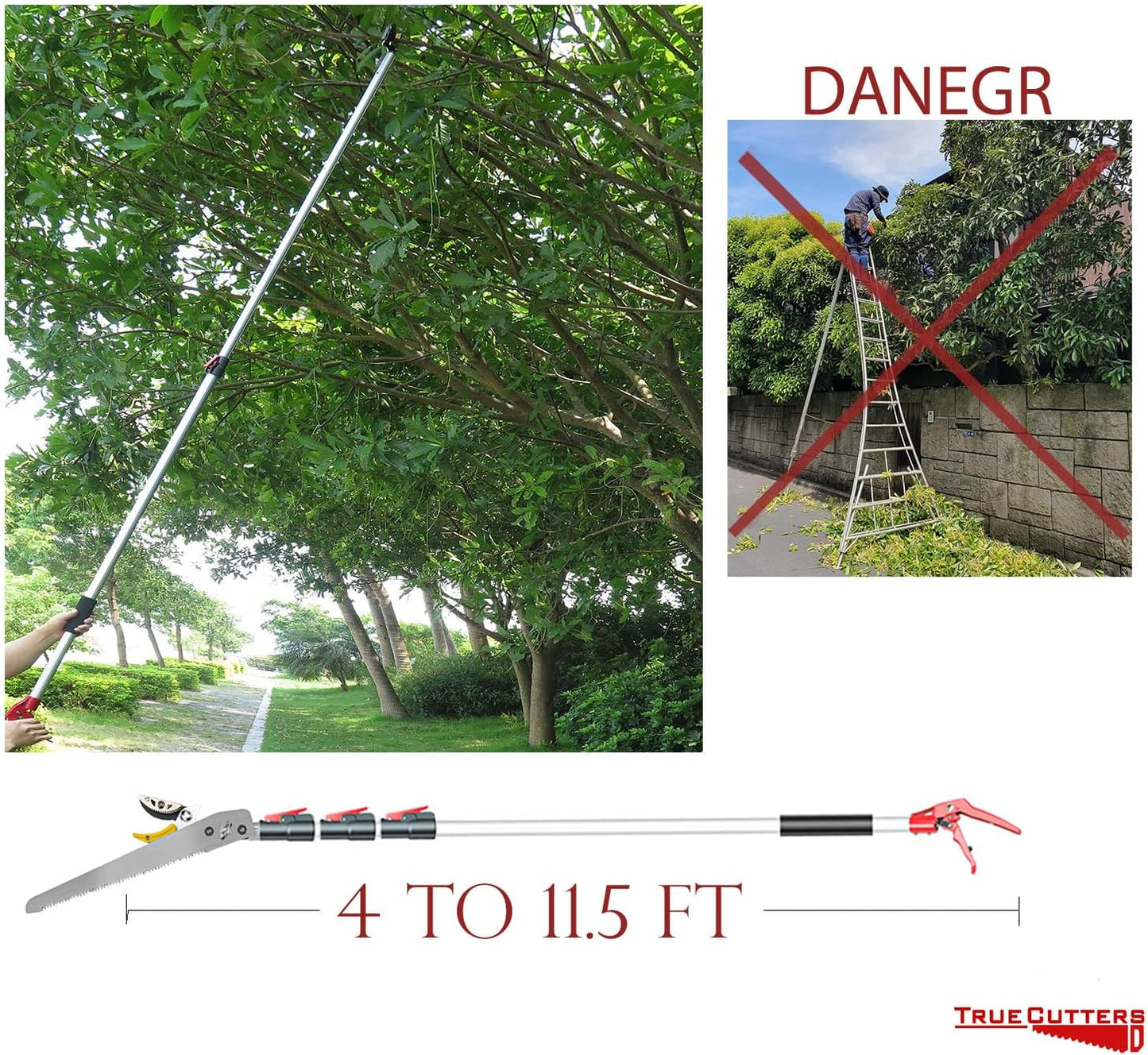 4-11.5 Ft Extendable Tree Pruner & Pole Saw – Telescopic Tree Trimmer with Extra 1 Pruner & 1 Saw for High-Branch Trimming, Fruit Picking, and Yard Maintenance