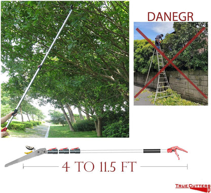 4-11.5 Ft Extendable Tree Pruner & Pole Saw – Telescopic Tree Trimmer with Extra 1 Pruner & 1 Saw for High-Branch Trimming, Fruit Picking, and Yard Maintenance