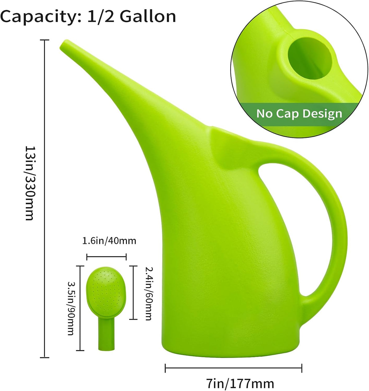 Watering Can for Indoor Plants, Water Can with Shower Head, 1/2 Gallon (Green)