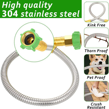 2ft Short Garden Hose with Female to Female Stainless Steel Leader Hose Connector - Flexible Metal Water Hose for Hose Reel, Cart, Garden Faucet Connection,Outdoor Watering Car Pet Cleaning