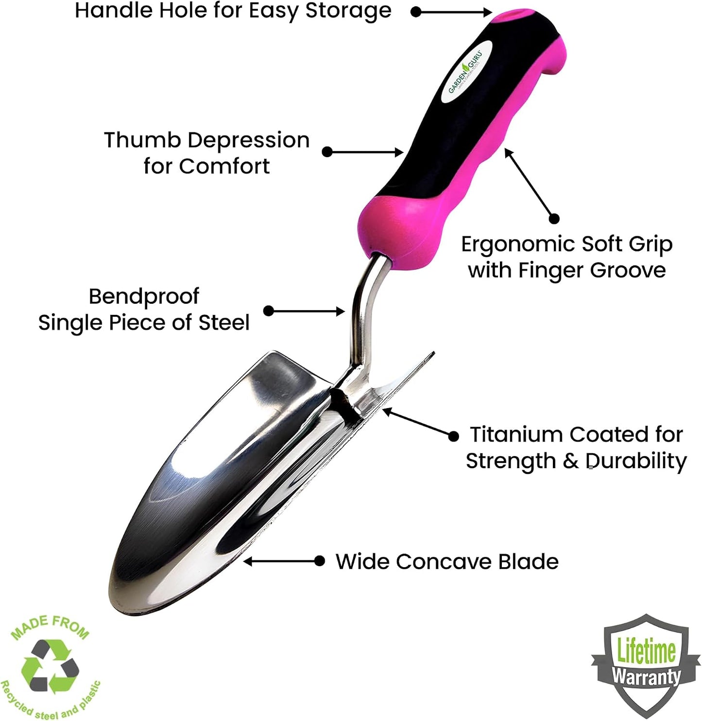 Super Strong Garden Trowel Hand Shovel - Stainless Steel - Rust Resistant - Ergonomic Grip - Perfect Tool for Gardening, Weeding, Transplanting and Digging in Garden Beds (Pink)