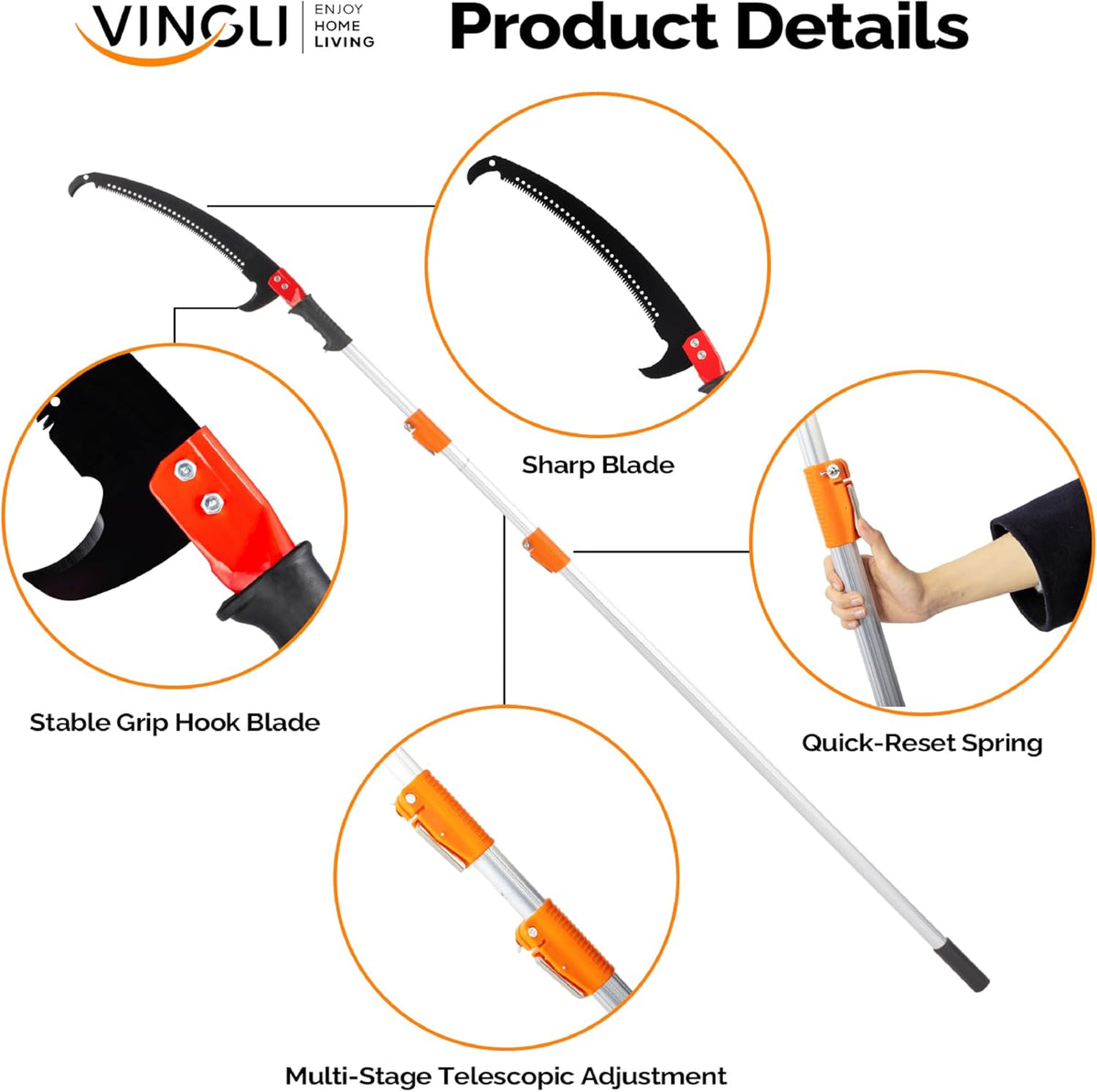 12ft Manual Pole Saws, Extendable Tree Trimmers Long Handle Pruner, 2Pcs Sharp Blade and Scissors, Long Tree Pruner with 2-section for Pruning Palms and Shrubs