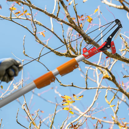 12ft Manual Pole Saws, Extendable Tree Trimmers Long Handle Pruner, 2Pcs Sharp Blade and Scissors, Long Tree Pruner with 2-section for Pruning Palms and Shrubs