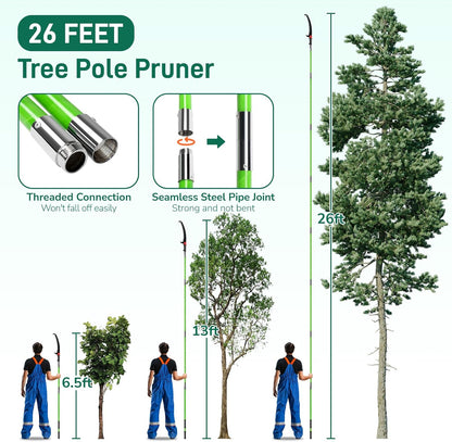 12ft Manual Pole Saws, Extendable Tree Trimmers Long Handle Pruner, 2Pcs Sharp Blade and Scissors, Long Tree Pruner with 2-section for Pruning Palms and Shrubs