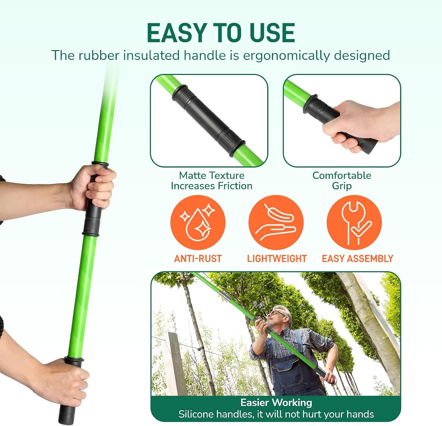 12ft Manual Pole Saws, Extendable Tree Trimmers Long Handle Pruner, 2Pcs Sharp Blade and Scissors, Long Tree Pruner with 2-section for Pruning Palms and Shrubs