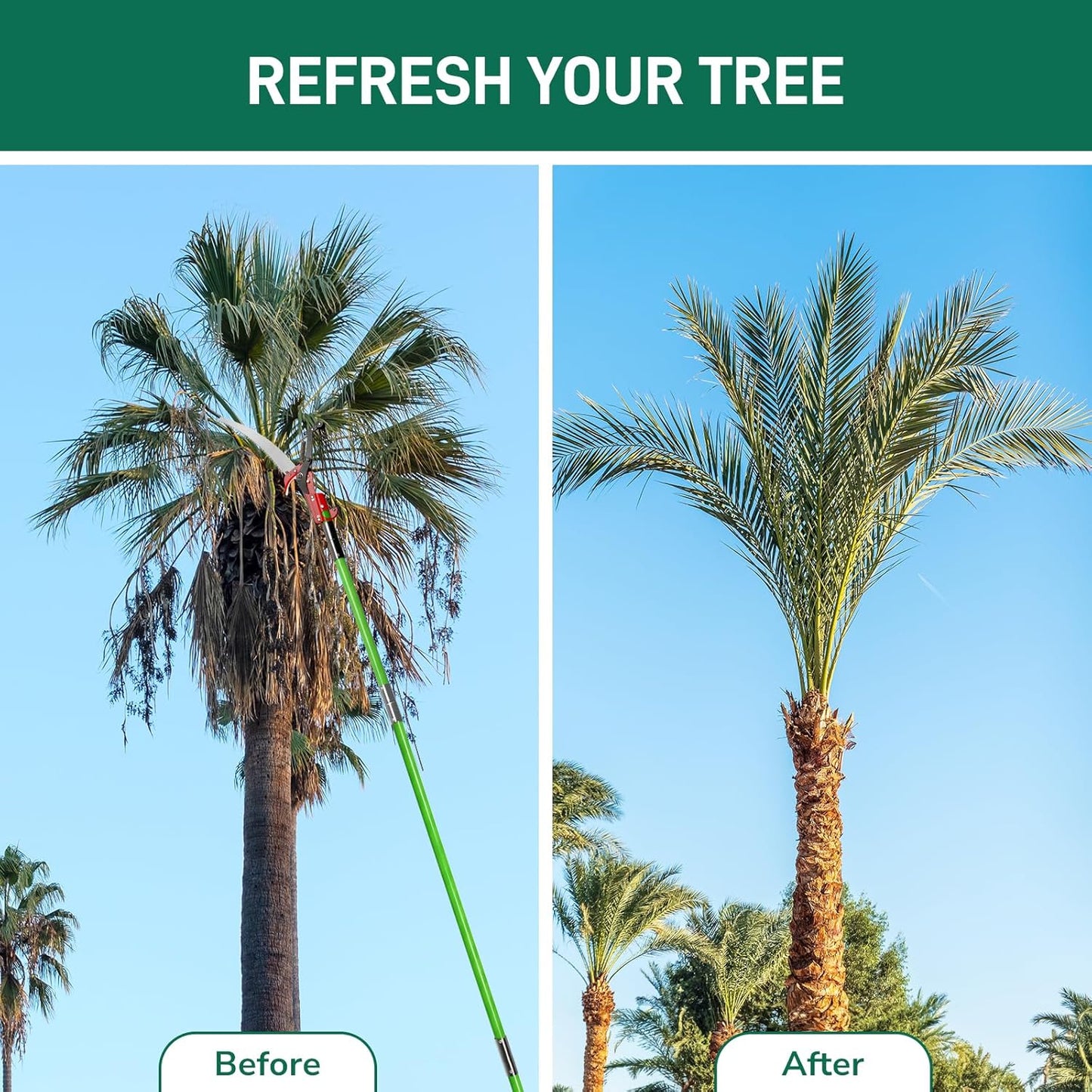 12ft Manual Pole Saws, Extendable Tree Trimmers Long Handle Pruner, 2Pcs Sharp Blade and Scissors, Long Tree Pruner with 2-section for Pruning Palms and Shrubs