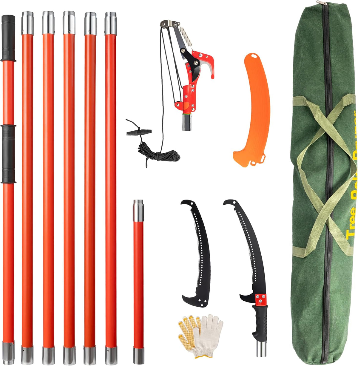 12ft Manual Pole Saws, Extendable Tree Trimmers Long Handle Pruner, 2Pcs Sharp Blade and Scissors, Long Tree Pruner with 2-section for Pruning Palms and Shrubs