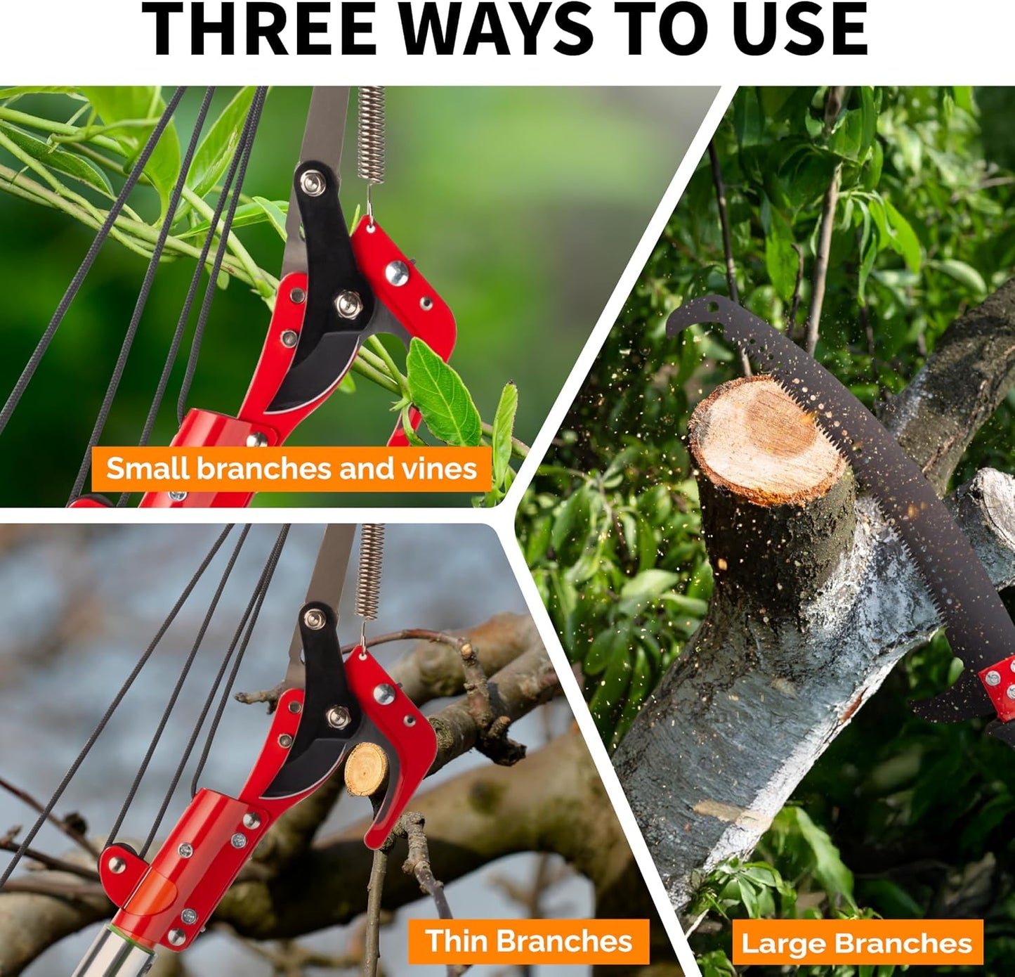 12ft Manual Pole Saws, Extendable Tree Trimmers Long Handle Pruner, 2Pcs Sharp Blade and Scissors, Long Tree Pruner with 2-section for Pruning Palms and Shrubs