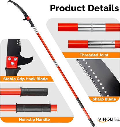 12ft Manual Pole Saws, Extendable Tree Trimmers Long Handle Pruner, 2Pcs Sharp Blade and Scissors, Long Tree Pruner with 2-section for Pruning Palms and Shrubs