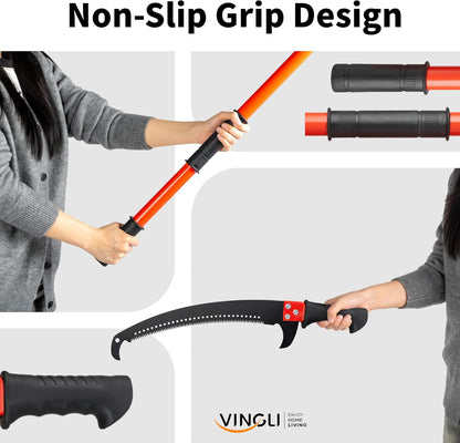 12ft Manual Pole Saws, Extendable Tree Trimmers Long Handle Pruner, 2Pcs Sharp Blade and Scissors, Long Tree Pruner with 2-section for Pruning Palms and Shrubs