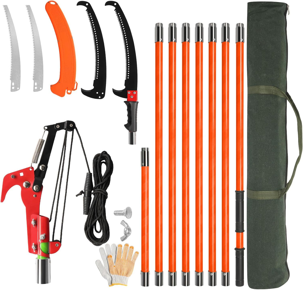 12ft Manual Pole Saws, Extendable Tree Trimmers Long Handle Pruner, 2Pcs Sharp Blade and Scissors, Long Tree Pruner with 2-section for Pruning Palms and Shrubs