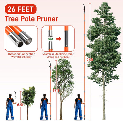 12ft Manual Pole Saws, Extendable Tree Trimmers Long Handle Pruner, 2Pcs Sharp Blade and Scissors, Long Tree Pruner with 2-section for Pruning Palms and Shrubs