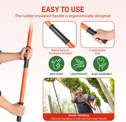 12ft Manual Pole Saws, Extendable Tree Trimmers Long Handle Pruner, 2Pcs Sharp Blade and Scissors, Long Tree Pruner with 2-section for Pruning Palms and Shrubs