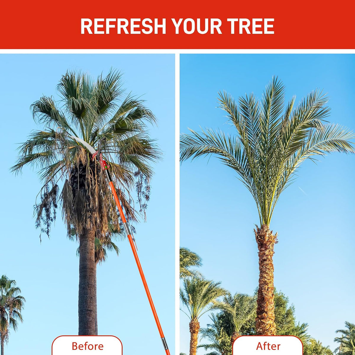 12ft Manual Pole Saws, Extendable Tree Trimmers Long Handle Pruner, 2Pcs Sharp Blade and Scissors, Long Tree Pruner with 2-section for Pruning Palms and Shrubs