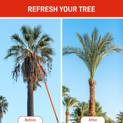 12ft Manual Pole Saws, Extendable Tree Trimmers Long Handle Pruner, 2Pcs Sharp Blade and Scissors, Long Tree Pruner with 2-section for Pruning Palms and Shrubs
