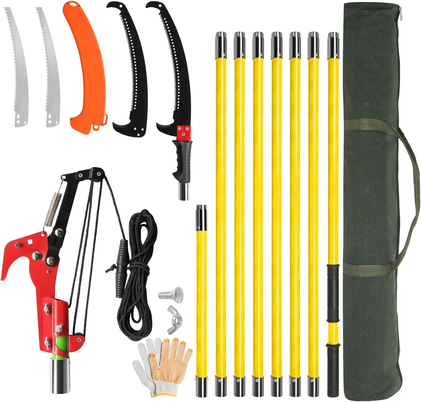12ft Manual Pole Saws, Extendable Tree Trimmers Long Handle Pruner, 2Pcs Sharp Blade and Scissors, Long Tree Pruner with 2-section for Pruning Palms and Shrubs