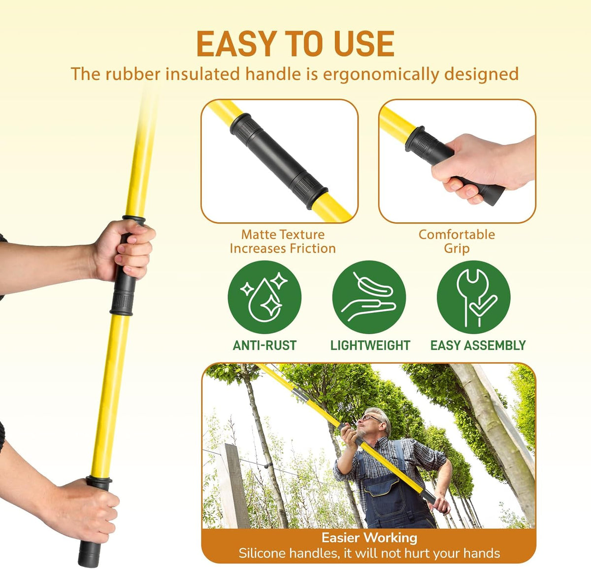 12ft Manual Pole Saws, Extendable Tree Trimmers Long Handle Pruner, 2Pcs Sharp Blade and Scissors, Long Tree Pruner with 2-section for Pruning Palms and Shrubs