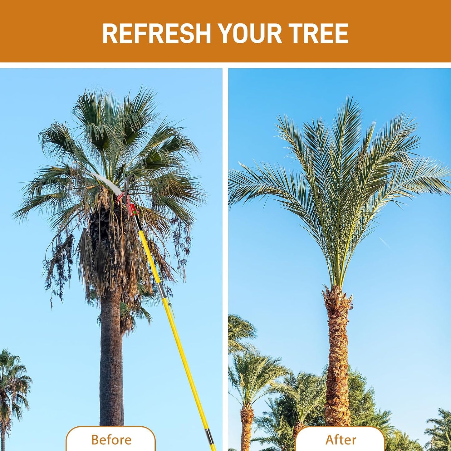 12ft Manual Pole Saws, Extendable Tree Trimmers Long Handle Pruner, 2Pcs Sharp Blade and Scissors, Long Tree Pruner with 2-section for Pruning Palms and Shrubs
