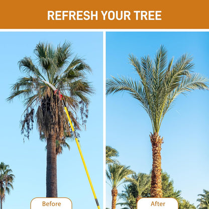 12ft Manual Pole Saws, Extendable Tree Trimmers Long Handle Pruner, 2Pcs Sharp Blade and Scissors, Long Tree Pruner with 2-section for Pruning Palms and Shrubs