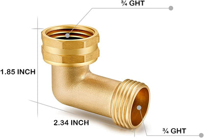 Garden Hose Elbow Connector 90 Degree Solid Brass Pipe Fittings Hose Elbow -Eliminates Stress and Strain On RV Water Intake Hose Adapter 3/4" FHT x 3/4" MHT (2 SETS)