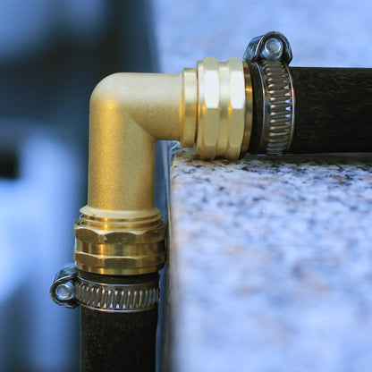 Garden Hose Elbow Connector 90 Degree Solid Brass Pipe Fittings Hose Elbow -Eliminates Stress and Strain On RV Water Intake Hose Adapter 3/4" FHT x 3/4" MHT (2 SETS)