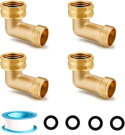 Garden Hose Elbow Connector 90 Degree Solid Brass Pipe Fittings Hose Elbow -Eliminates Stress and Strain On RV Water Intake Hose Adapter 3/4" FHT x 3/4" MHT (2 SETS)