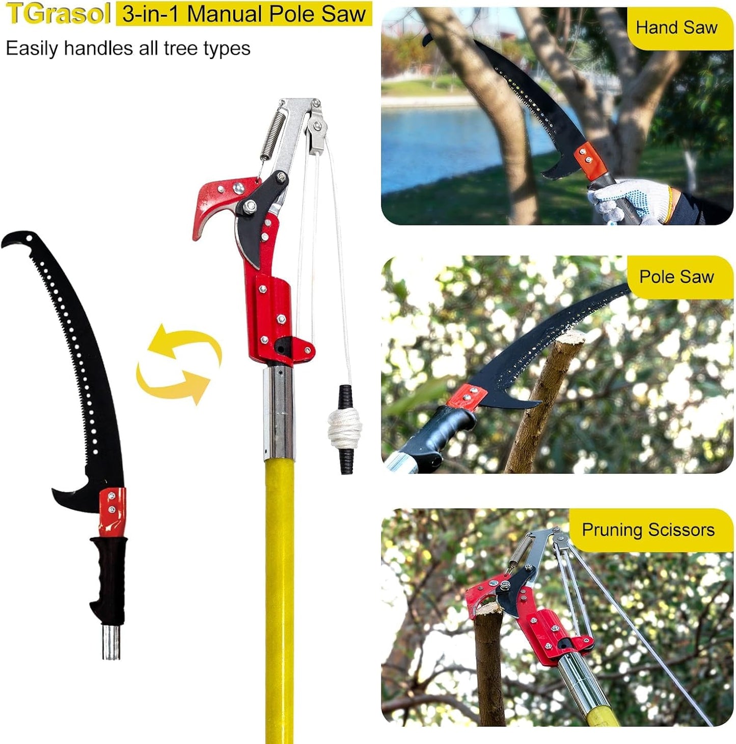 7.3-30FT Adjustable Manual pole saws for tree trimming
