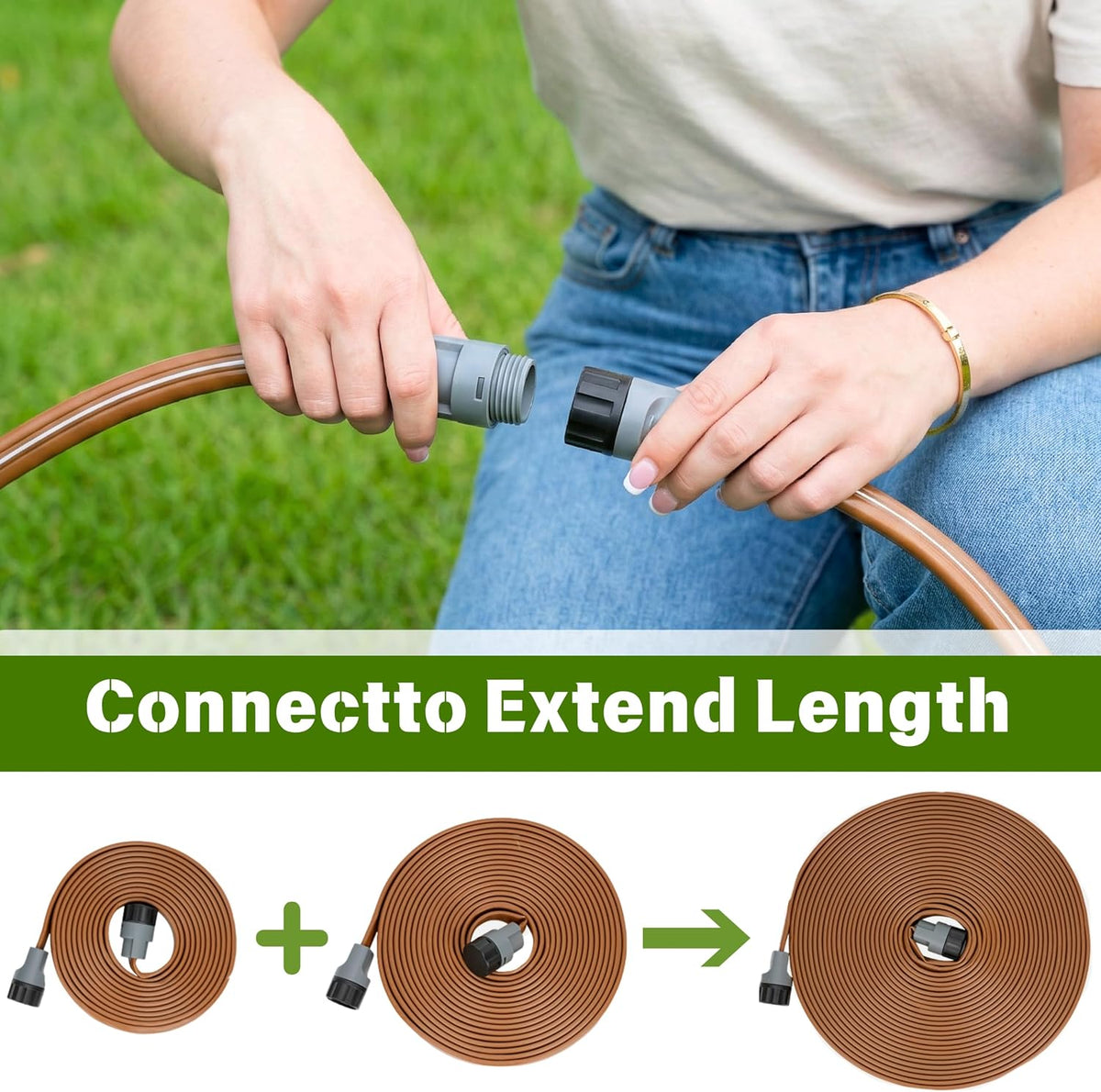 Sprinkler Soaker Hose 50FT with Holes, Garden Watering Hose with Stakes, Drip Hose Sprinkler, Efficient Saving Water for Lawn Garden and Yard, Leakproof