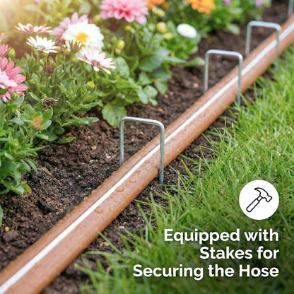 Sprinkler Soaker Hose 50FT with Holes, Garden Watering Hose with Stakes, Drip Hose Sprinkler, Efficient Saving Water for Lawn Garden and Yard, Leakproof