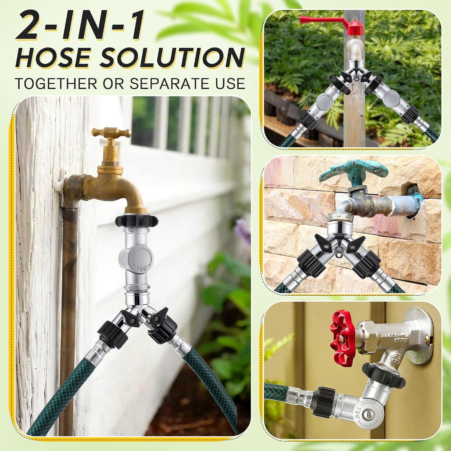 1 Pack 2-Way Garden Hose Splitter with Swivel Connector, 3/4" GHT