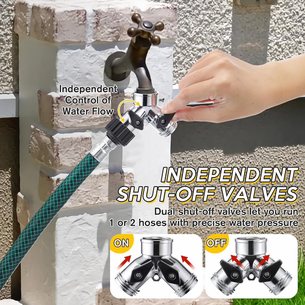 1 Pack 2-Way Garden Hose Splitter with Swivel Connector, 3/4" GHT