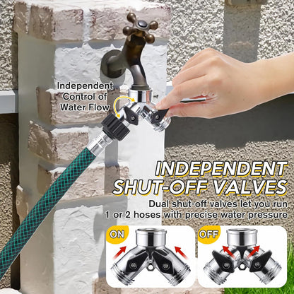 1 Pack 2-Way Garden Hose Splitter with Swivel Connector, 3/4" GHT