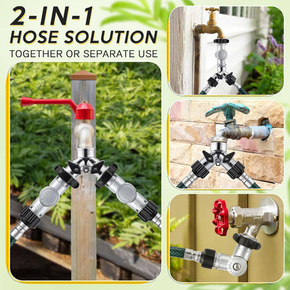 1 Pack 2-Way Garden Hose Splitter with Swivel Connector, 3/4" GHT