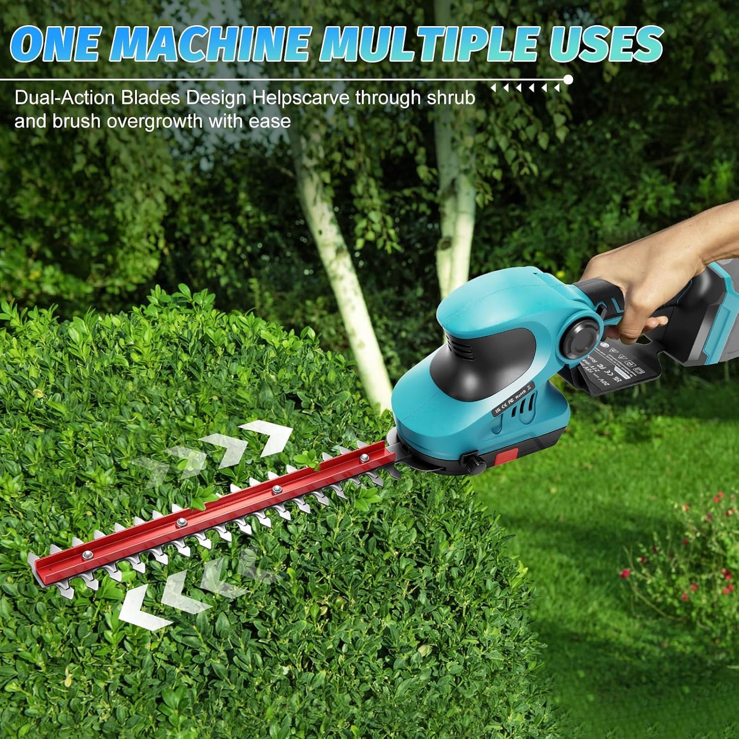 2-in-1 Cordless Hedge Trimmer & Grass Shear for Makita 18V Battery(No Battery), Brushless 12" Hedge Trimmer and 3.9" Grass Shear, for Garden, Yard Lawn Care