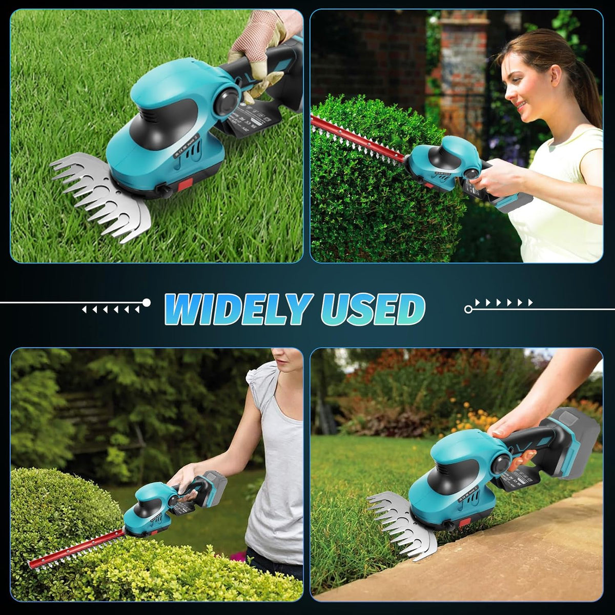 2-in-1 Cordless Hedge Trimmer & Grass Shear for Makita 18V Battery(No Battery), Brushless 12" Hedge Trimmer and 3.9" Grass Shear, for Garden, Yard Lawn Care