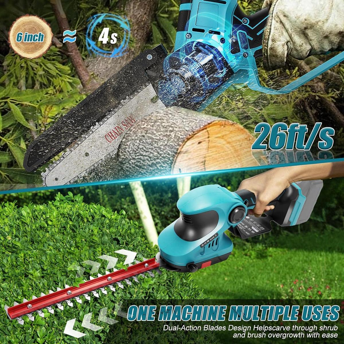 2-in-1 Cordless Hedge Trimmer & Grass Shear for Makita 18V Battery(No Battery), Brushless 12" Hedge Trimmer and 3.9" Grass Shear, for Garden, Yard Lawn Care