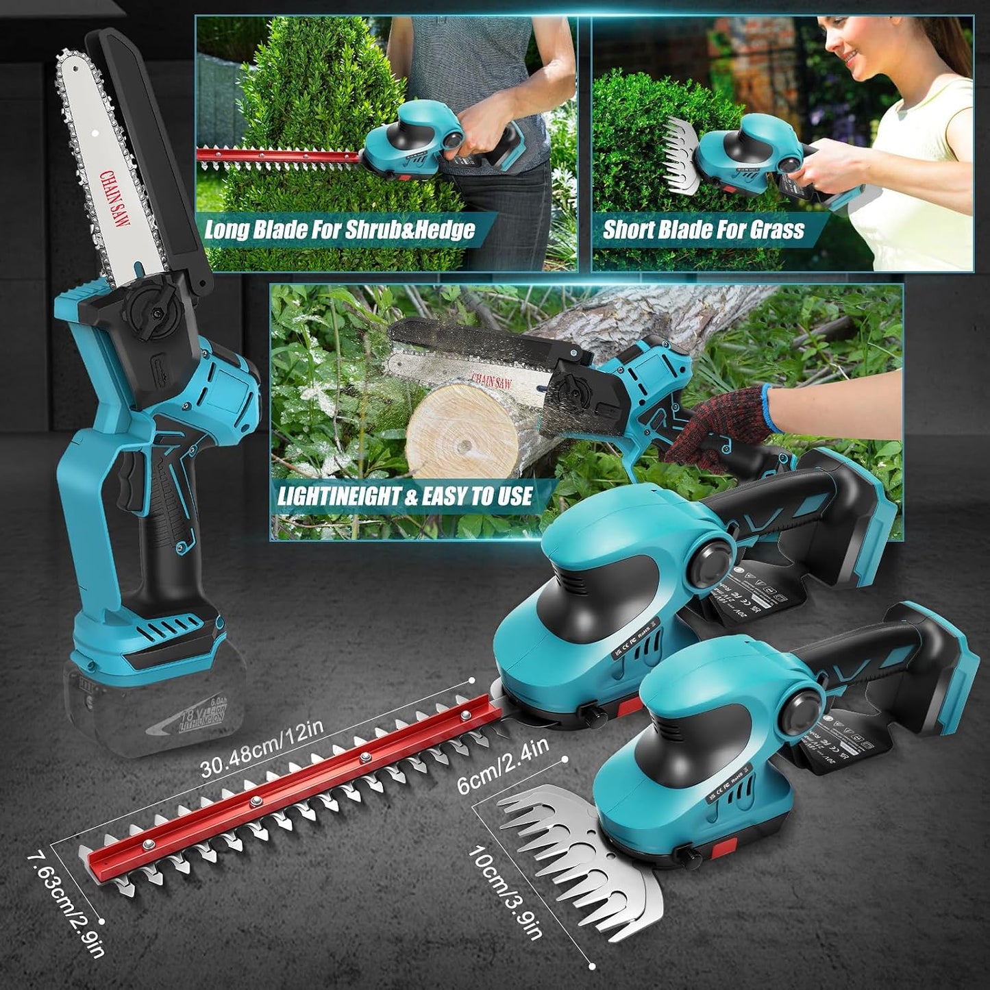 2-in-1 Cordless Hedge Trimmer & Grass Shear for Makita 18V Battery(No Battery), Brushless 12" Hedge Trimmer and 3.9" Grass Shear, for Garden, Yard Lawn Care