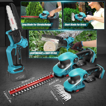 2-in-1 Cordless Hedge Trimmer & Grass Shear for Makita 18V Battery(No Battery), Brushless 12" Hedge Trimmer and 3.9" Grass Shear, for Garden, Yard Lawn Care