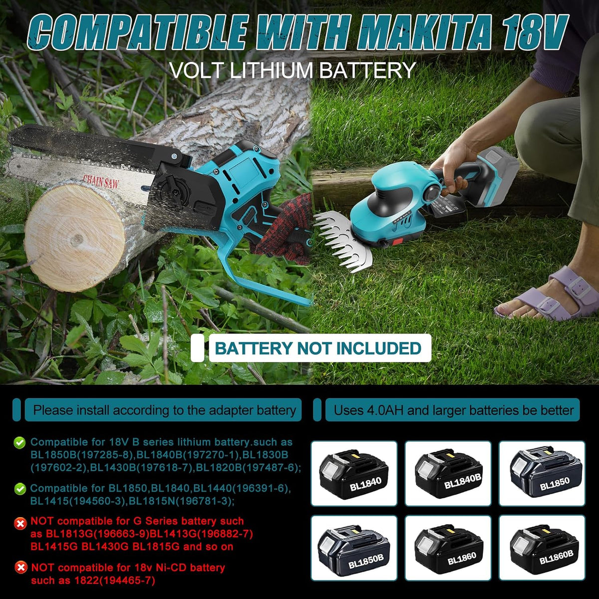 2-in-1 Cordless Hedge Trimmer & Grass Shear for Makita 18V Battery(No Battery), Brushless 12" Hedge Trimmer and 3.9" Grass Shear, for Garden, Yard Lawn Care