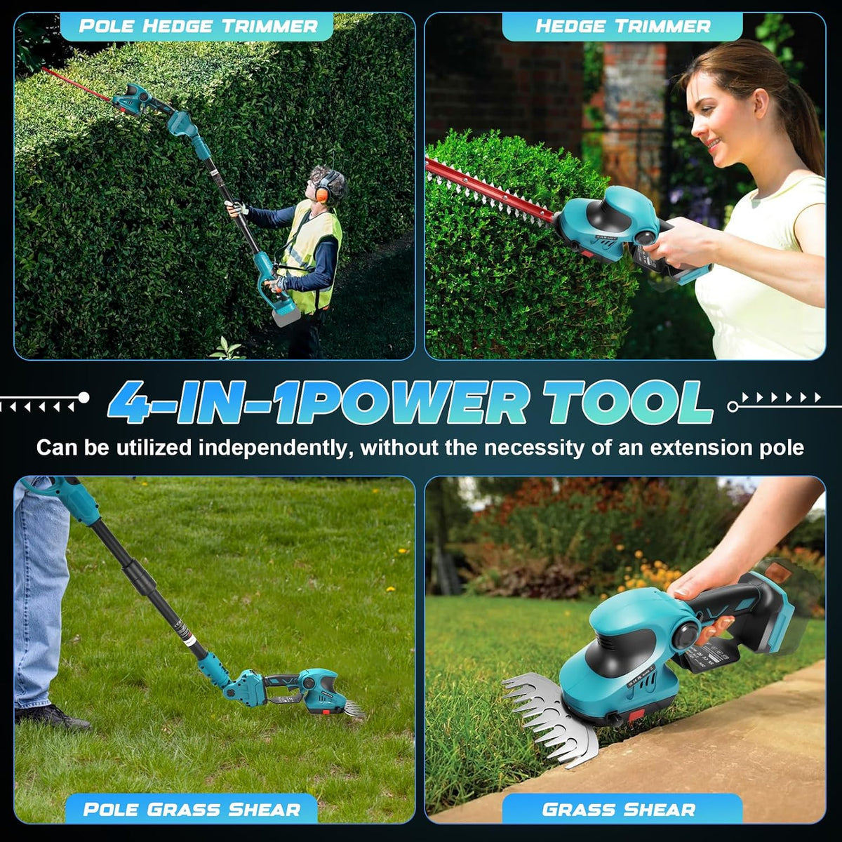 2-in-1 Cordless Hedge Trimmer & Grass Shear for Makita 18V Battery(No Battery), Brushless 12" Hedge Trimmer and 3.9" Grass Shear, for Garden, Yard Lawn Care