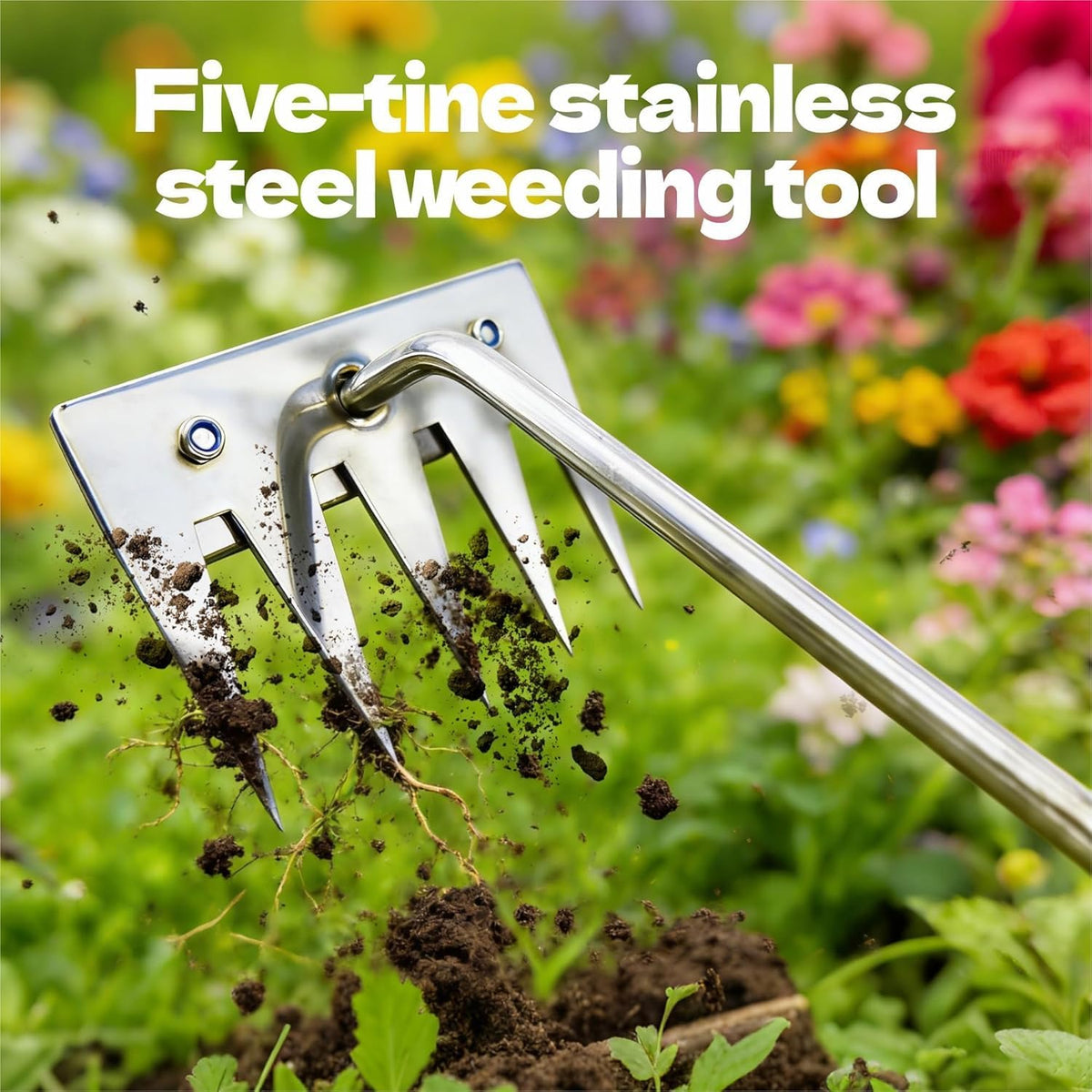 Weed Puller Tool - 2026 Portable Manual Weeding Tools Gardening, 5 Teeth Head Stainless Steel Hand Garden Weeding Rake, Weed Remover Tool for Vegetable Gardening Yard Backyard Farm Planting & Weeding