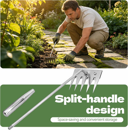 Weed Puller Tool - 2026 Portable Manual Weeding Tools Gardening, 5 Teeth Head Stainless Steel Hand Garden Weeding Rake, Weed Remover Tool for Vegetable Gardening Yard Backyard Farm Planting & Weeding