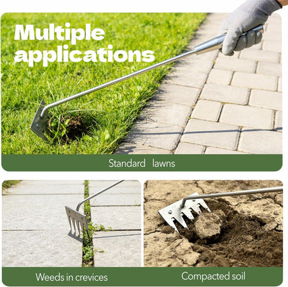 Weed Puller Tool - 2026 Portable Manual Weeding Tools Gardening, 5 Teeth Head Stainless Steel Hand Garden Weeding Rake, Weed Remover Tool for Vegetable Gardening Yard Backyard Farm Planting & Weeding