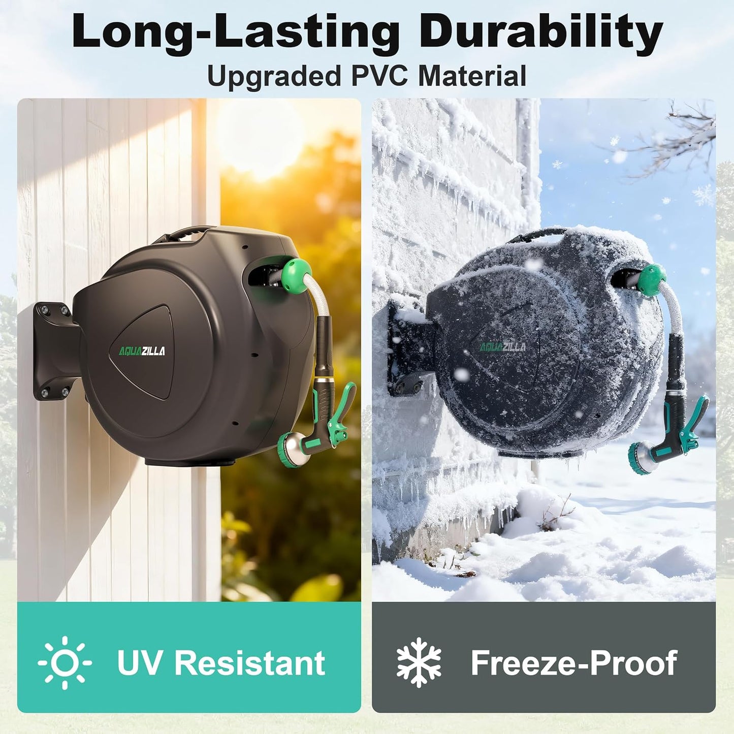 Retractable Garden Hose Reel - 5/8 in x 100 ft Automatic Wall Mount Heavy Duty Automatic Water Hose Reel with 9 Patterns Nozzle, Kink-Resistant Hose, 180° Swivel, Auto-Lock for Outdoor Watering