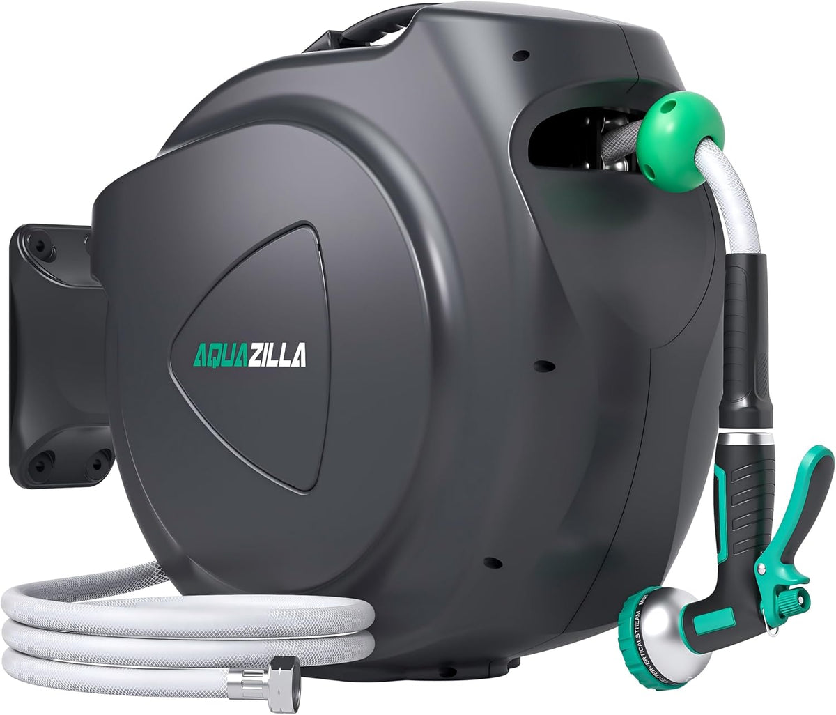 Retractable Garden Hose Reel - 5/8 in x 100 ft Automatic Wall Mount Heavy Duty Automatic Water Hose Reel with 9 Patterns Nozzle, Kink-Resistant Hose, 180° Swivel, Auto-Lock for Outdoor Watering