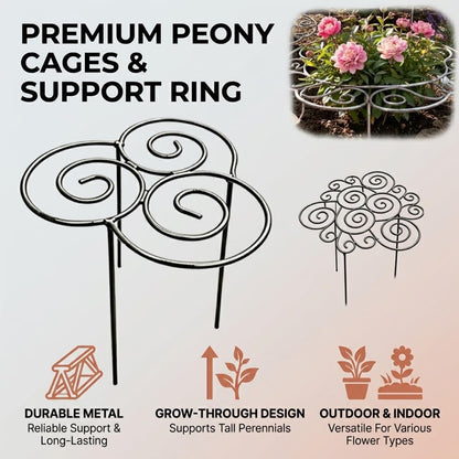Peony Cages and Supports Ring for Garden, Decorative Grow Through Rings, Provide Dependable Structure for Perennials and Herbaceous Plants, Assisted Plant Growth (Medium)