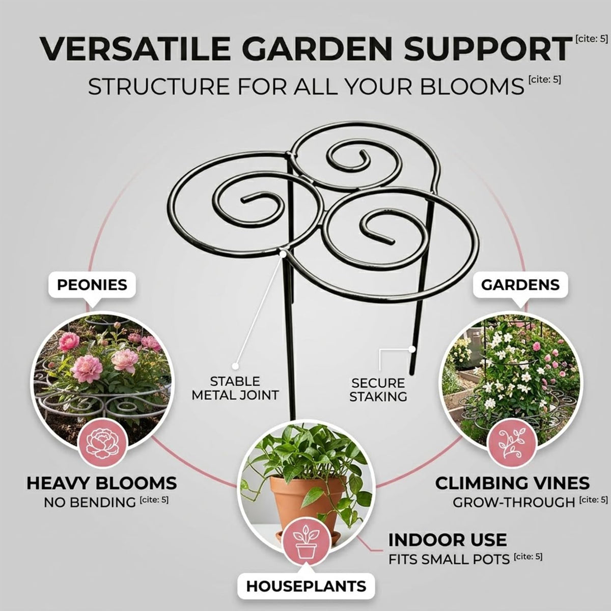Peony Cages and Supports Ring for Garden, Decorative Grow Through Rings, Provide Dependable Structure for Perennials and Herbaceous Plants, Assisted Plant Growth (Medium)