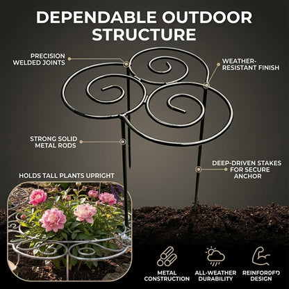 Peony Cages and Supports Ring for Garden, Decorative Grow Through Rings, Provide Dependable Structure for Perennials and Herbaceous Plants, Assisted Plant Growth (Medium)
