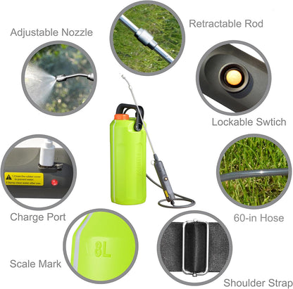 ESX-8 Electric Sprayer, Garden Sprayer 2 Gallon,Weed Sprayer in Lawn & Garden,Rechargeable Battery Powered Sprayer with Telescopic Wand,Plant Mister,Indoor Watering Can for Plants (Translucent)