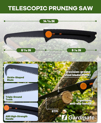 Stand Up Weed Puller Tool with Telescopic Hand Saw - 3-in-1 Long Handle Weed Remover Kit for Weeding, Pruning & Protection - 65MN Steel Saw, Rust-Resistant, Easy Storage with Gardening Glove